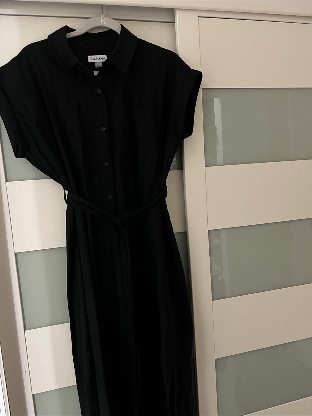 Calvin Klein Black Maxi Shirt Dress with Self-Tie Waist